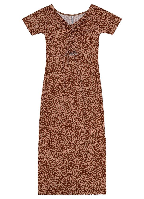 Authoria - Vestido Manga Curta com Estampa Marrom