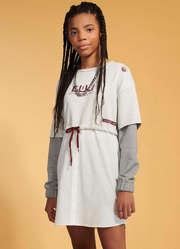 I Am - Vestido Manga Longa com Colete Over Cinza