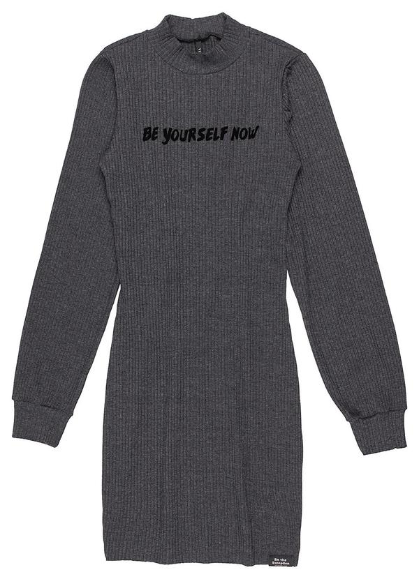 Authoria - Vestido Manga Longa de Algodão Canelada Cinza