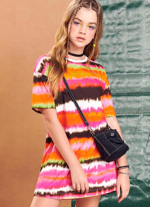I Am - Vestido T-Dress Listrado Laranja