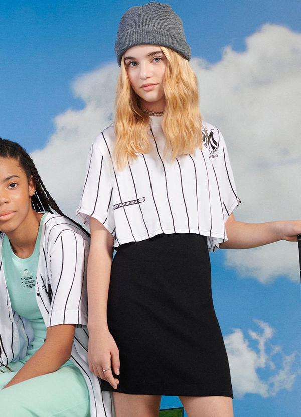 I Am - Vestido Teen Listrado Preto