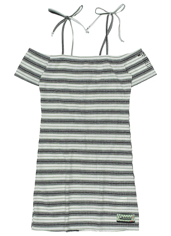 I Am - Vestido Teen Manga Curta Canelado Listrado Preto