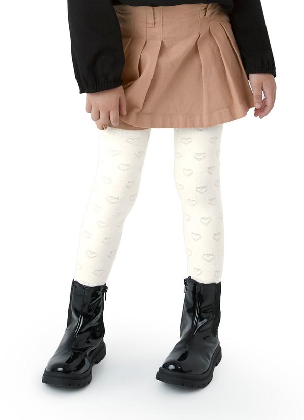 Carinhoso - Meia-Calça com Corações Menina Bege