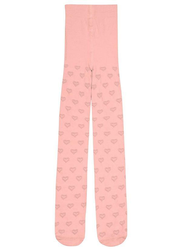 Carinhoso - Meia-Calça em Tricô com Corações Menina Rosa