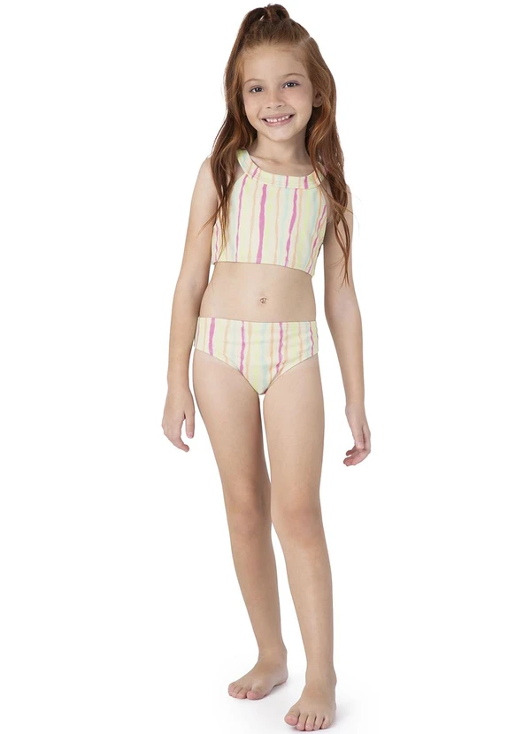 Malwee Kids - Biquíni Amarelo Listrado Texturizado Uv