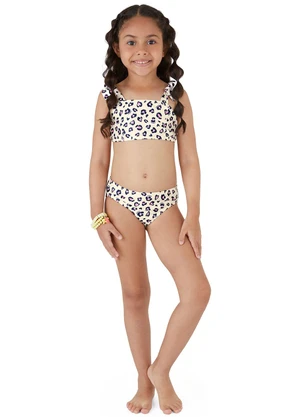 Malwee Kids - Biquíni Animal Print Malha Uv Off White - MALWEE KIDS