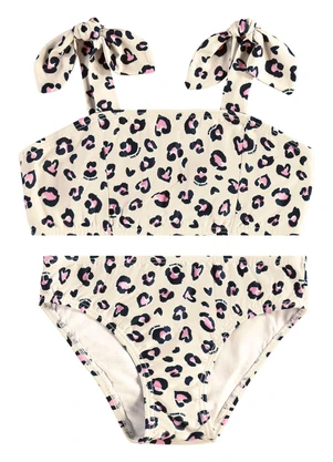 Malwee Kids - Biquíni Animal Print Malha Uv Off White - MALWEE KIDS