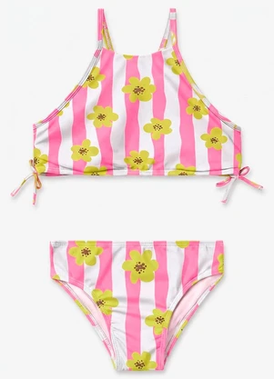 Malwee Kids - Biquíni Floral Listrado Uv50+ Rosa - MALWEE KIDS