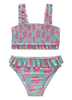 Malwee Kids - Biquíni Floral Uv50+ Verde Turquesa - MALWEE KIDS