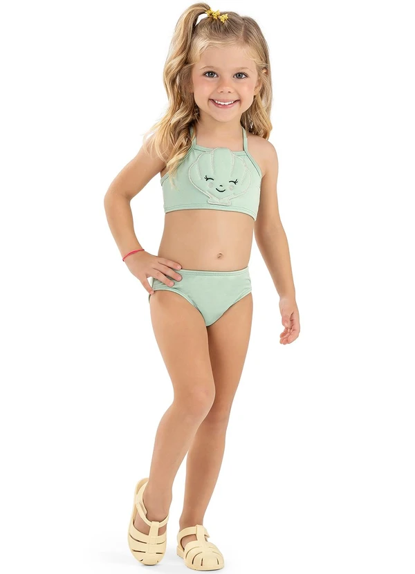 Elian - Biquíni Infantil Manga Longa Concha Elian Verde