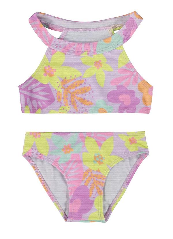 Malwee Kids - Biquíni Rosa Floral Texturizado Uv