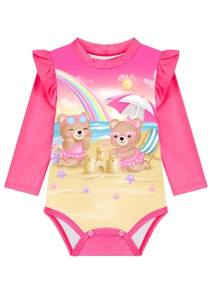 Marlan - Body Infantil Manga Longa Estampado Rosa - MARLAN