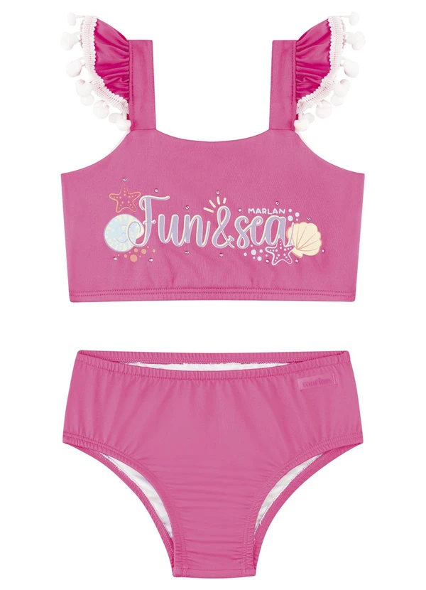 Marlan - Conjunto Biquíni com Pompom e Strass Rosa