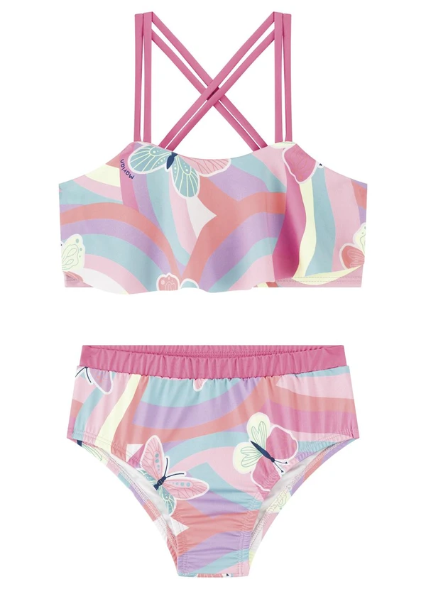 Marlan - Conjunto Biquíni Estampado Infantil Menina Rosa