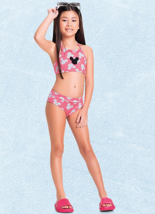 Fakini Kids - Conjunto Biquini Moda Praia Minnie Rosa