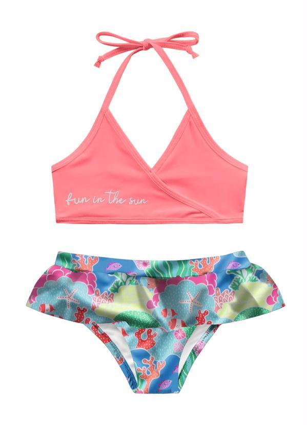 Fakini Kids - Conjunto Biquíni Moda Praia Rosa