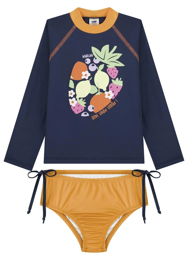 Marlan - Conjunto Blusa e Calcinha Menina Estampado Azul