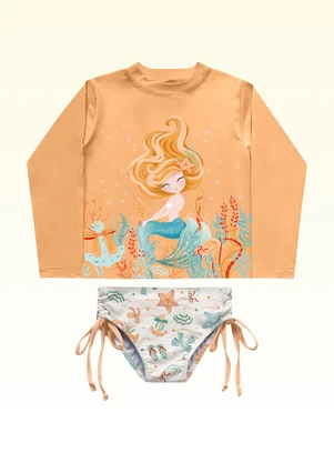 Fakini Kids - Conjunto Blusa e Calcinha Moda Praia Laranja - FAKINI KIDS