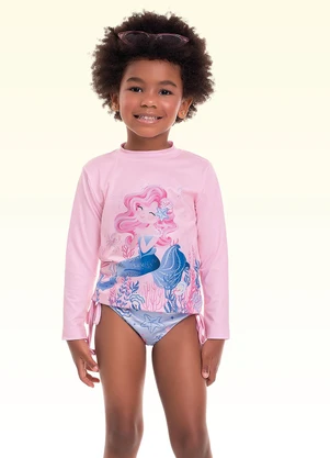 Fakini Kids - Conjunto Blusa e Calcinha Moda Praia Rosa - FAKINI KIDS
