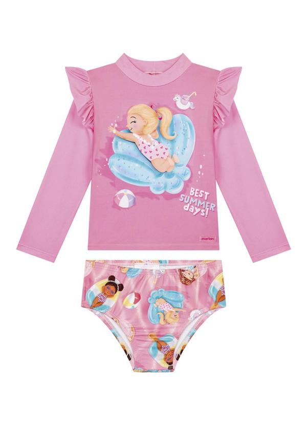 Marlan - Conjunto Blusa Manga Longa e Tanga em Rosa