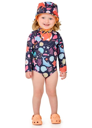 Marlan - Conjunto Body e Chapéu Bebê Proteção Uv Azul - MARLAN