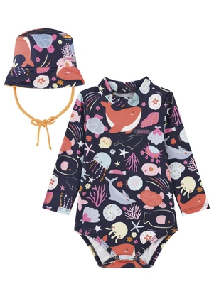 Marlan - Conjunto Body e Chapéu Bebê Proteção Uv Azul - MARLAN