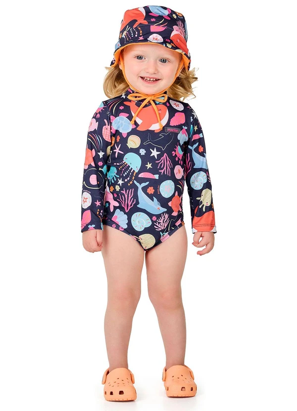 Marlan - Conjunto Body e Chapéu Bebê Proteção Uv Azul
