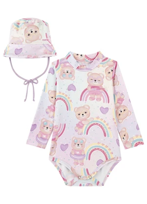 Marlan - Conjunto Body e Chapéu Bebê Proteção Uv Rosa - MARLAN