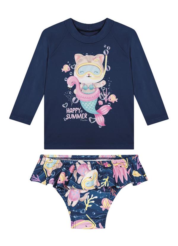 Marlan - Conjunto Camiseta Manga Longa e Tanga Azul