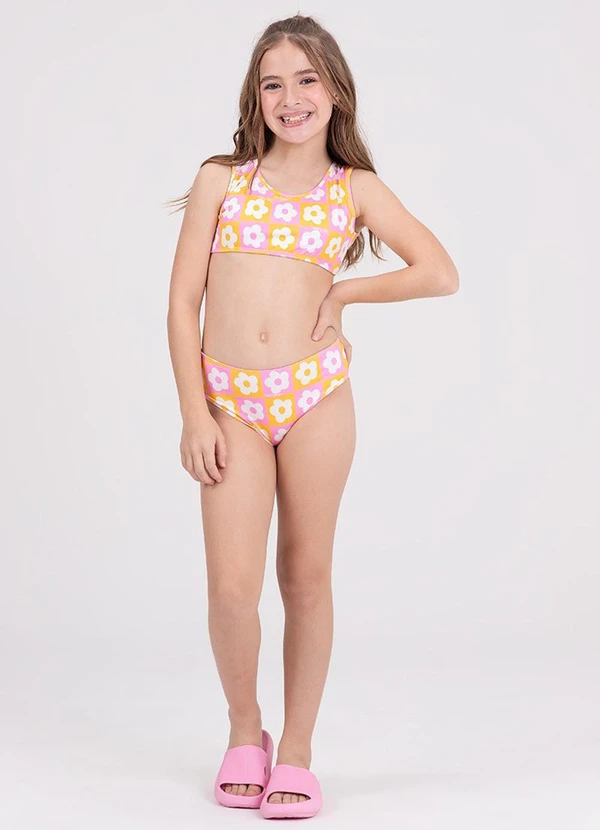 Vida Costeira - Conjunto Cropped Uv 50+ Corações Amarelo