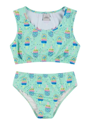 Vida Costeira - Conjunto Infantil Cropped Uv 50+ Corações Verde - VIDA COSTEIRA
