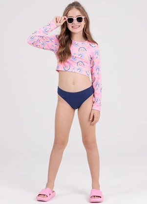 Vida Costeira - Conjunto Infantil Cropped Uv 50+ Arco-Íris Rosa - VIDA COSTEIRA