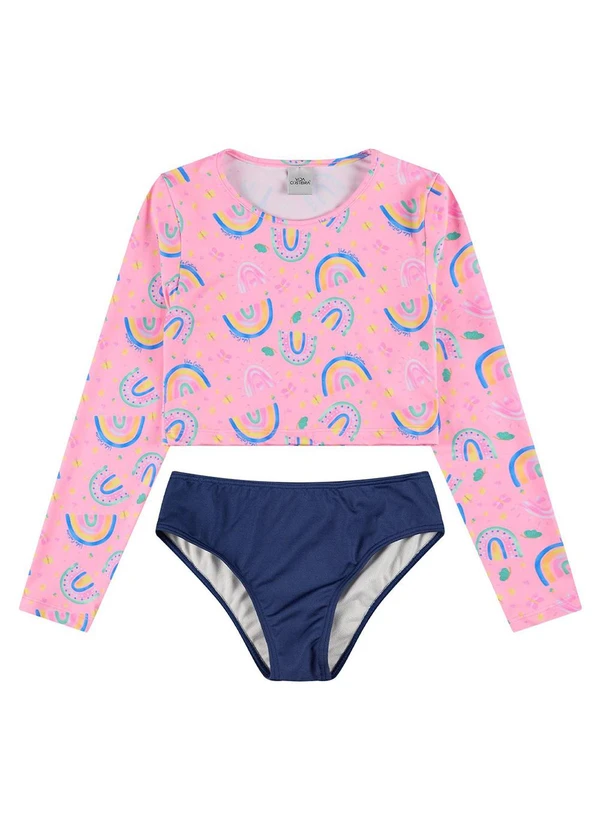 Vida Costeira - Conjunto Infantil Cropped Uv 50+ Arco-Íris Rosa 2