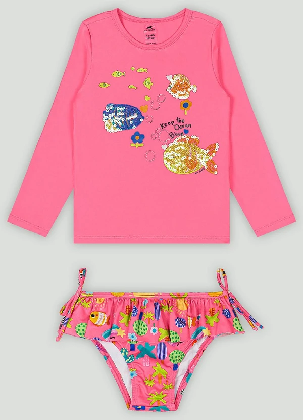 Up Baby - Conjunto de Biquíni Blusa e Calcinha Rosa