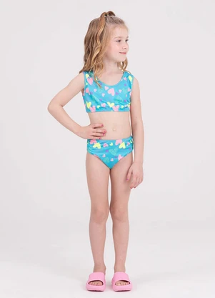Vida Costeira - Conjunto Infantil Cropped Uv 50+ Corações Azul - VIDA COSTEIRA