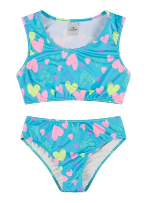 Vida Costeira - Conjunto Infantil Cropped Uv 50+ Corações Azul - VIDA COSTEIRA