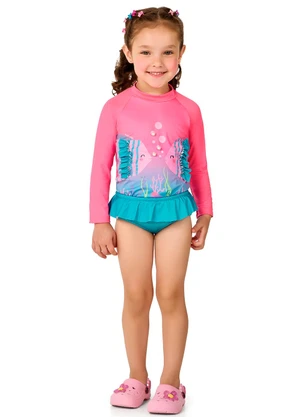 Marlan - Conjunto Praia Uv50+ Blusa e Tanga Menina Rosa - MARLAN