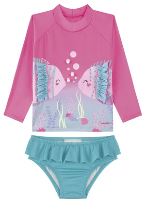 Marlan - Conjunto Praia Uv50+ Blusa e Tanga Menina Rosa - MARLAN
