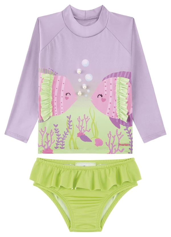 Marlan - Conjunto Praia Uv50+ Blusa e Tanga Menina Roxo