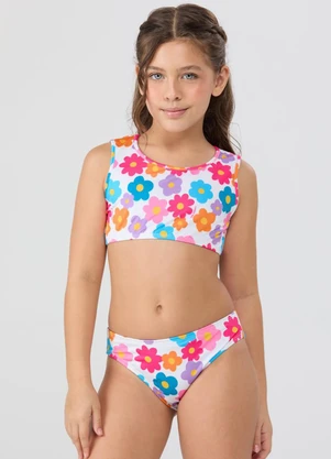 Vida Costeira - Conjunto Praia Uv50+ Top Nadador Floral Branco - VIDA COSTEIRA