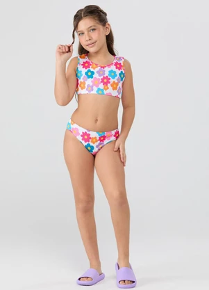 Vida Costeira - Conjunto Praia Uv50+ Top Nadador Floral Branco - VIDA COSTEIRA