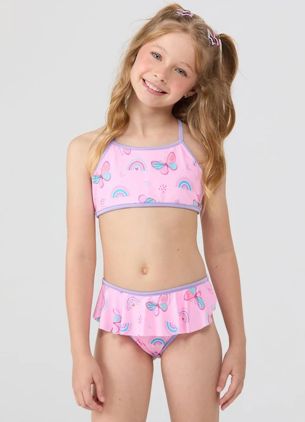 Vida Costeira - Conjunto Praia Uv50+ Top Regata Borboletas Rosa