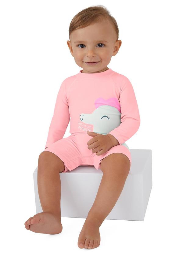 Malwee Kids - Macacão Cavalo-Marinho Malha Uv50 Rosa