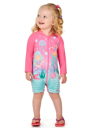 Marlan - Macacão Praia Infantil Menina Rosa - MARLAN