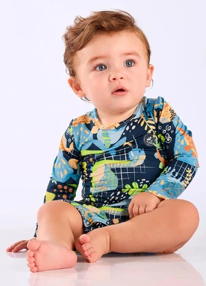 Up Baby - Macaquinho Praia Fps 50+ Dinos Azul - UP BABY