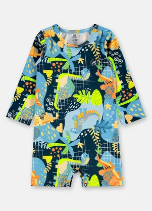 Up Baby - Macaquinho Praia Fps 50+ Dinos Azul - UP BABY