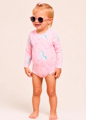 Vida Costeira - Maiô Bebê Menina Uv50+ Manga Longa Unicórnios Rosa - VIDA COSTEIRA