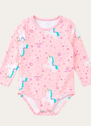 Vida Costeira - Maiô Bebê Menina Uv50+ Manga Longa Unicórnios Rosa - VIDA COSTEIRA