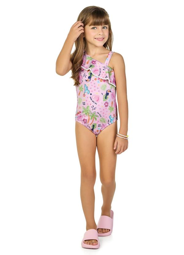 Marlan - Maiô Dupla Face em Malha Proteção Uv Rosa