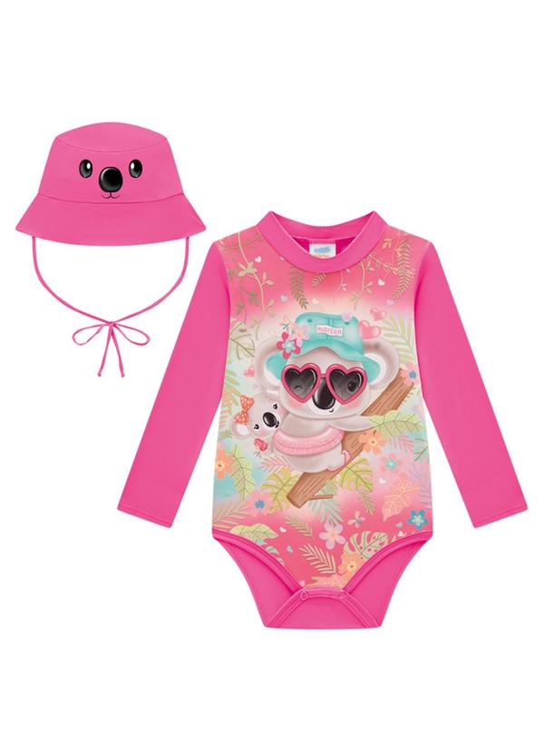 Marlan - Maiô e Chapéu Praia Bebê Proteção Uv50+ Rosa 2